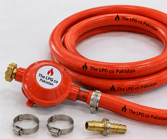 LPG hose pipe and regulator kit with clamps for LPG cylinder installation in Pakistan