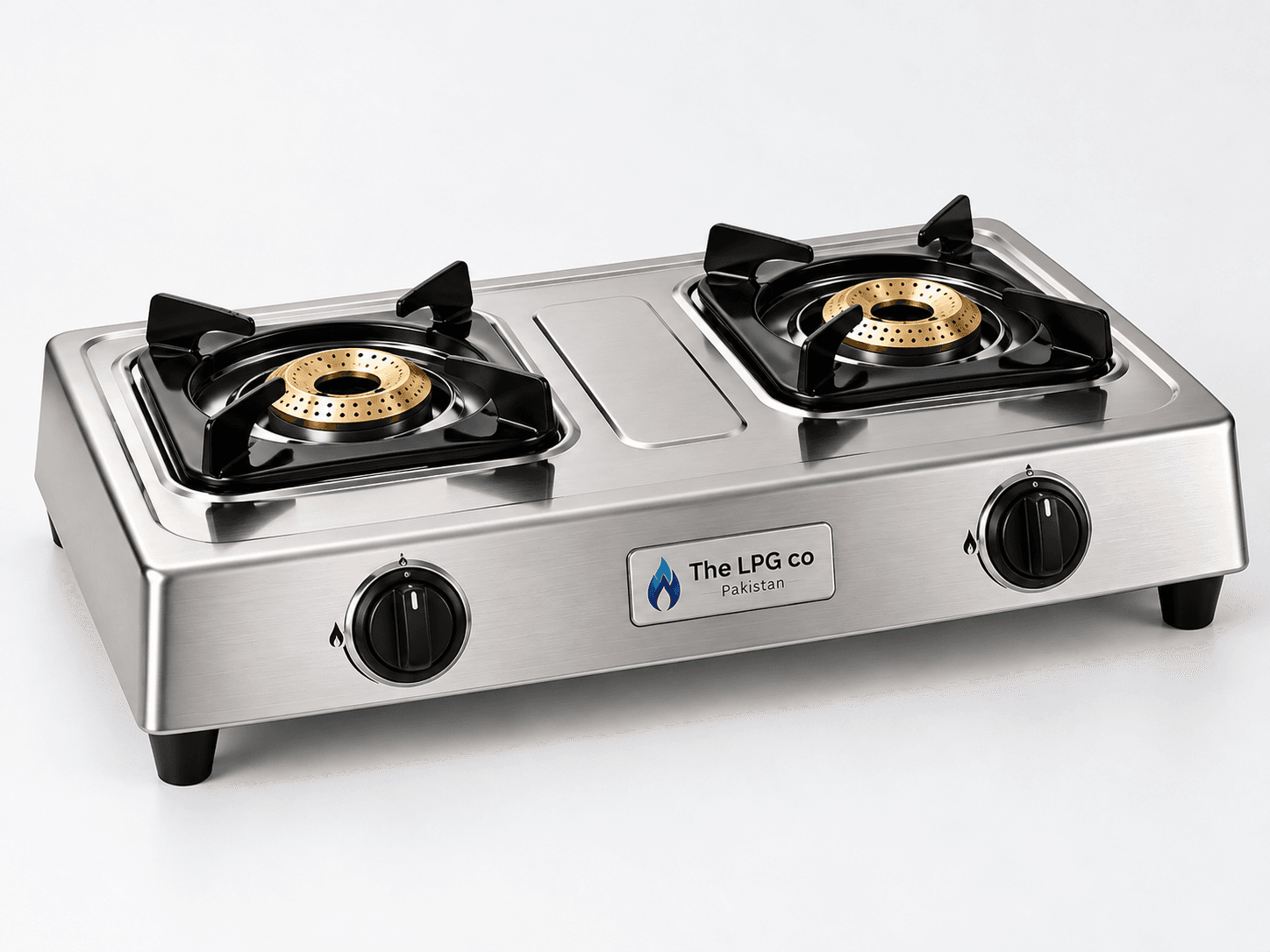LPG gas stove Pakistan — double burner LPG stove angled product photo