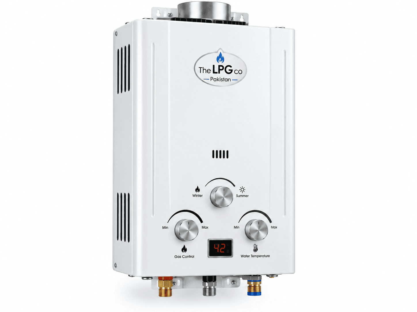 LPG instant geyser Pakistan — tankless LPG water heater side angle