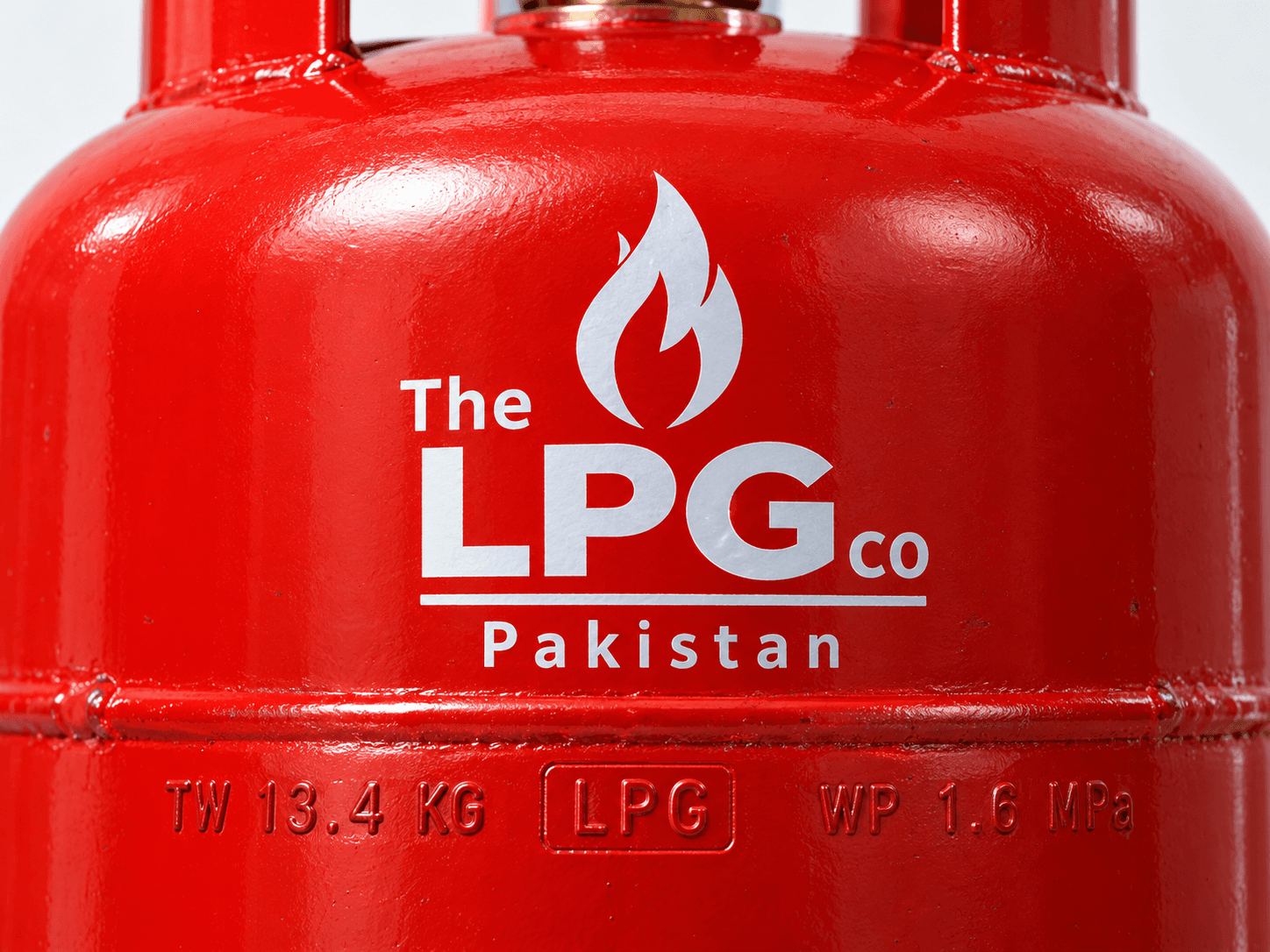 LPG cylinder certification marking close-up — stamped weight and pressure on steel cylinder