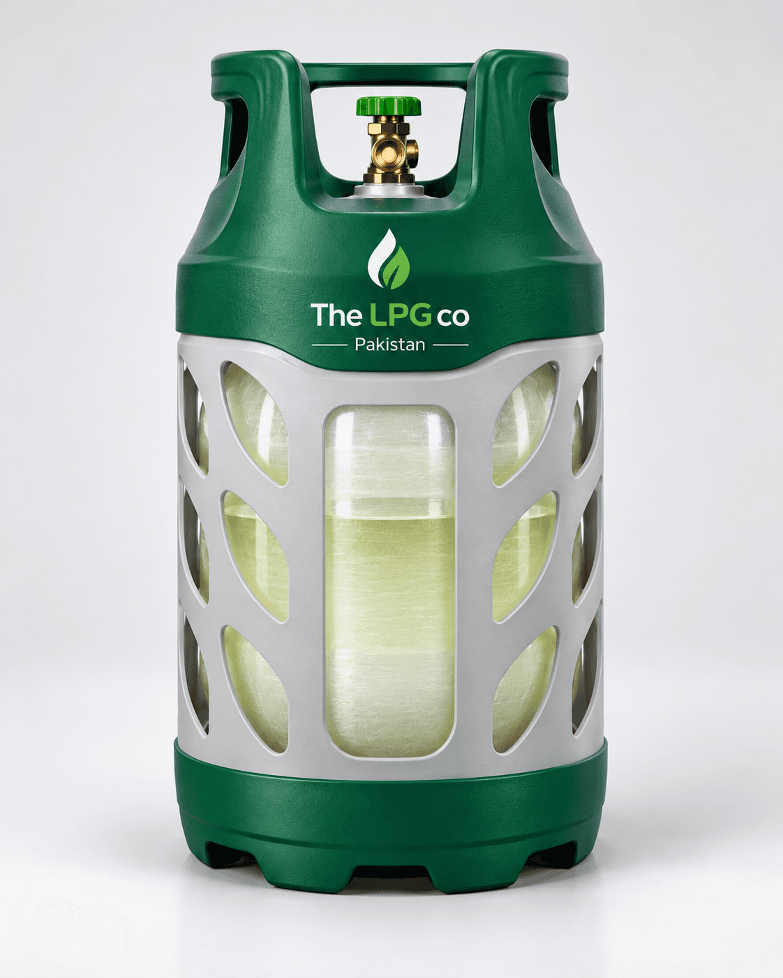 LPG fiber cylinder showing gas level through translucent composite body