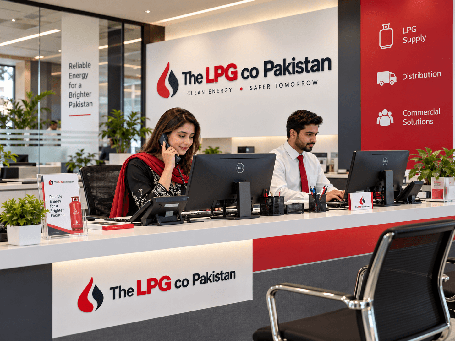 LPG customer service desk Pakistan — staff at THE LPG CO. PAKISTAN reception