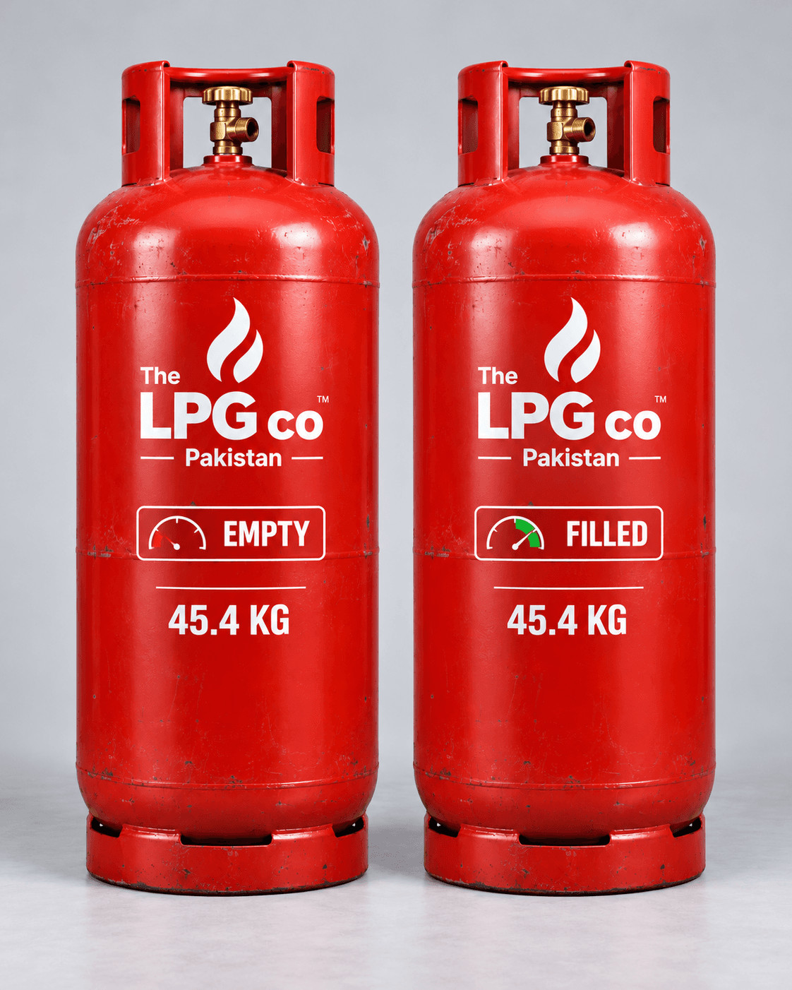 Empty vs filled LPG cylinder comparison — how much gas remains in a 45.4 kg cylinder