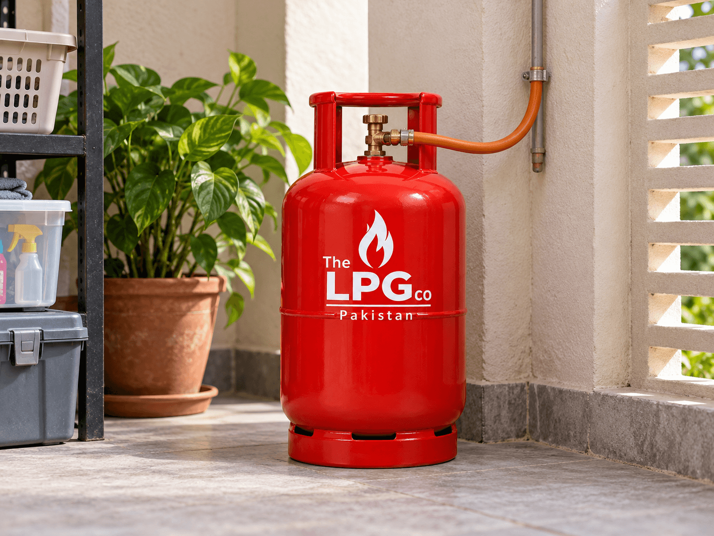 LPG cylinder storage at home — domestic LPG bottle in a utility area