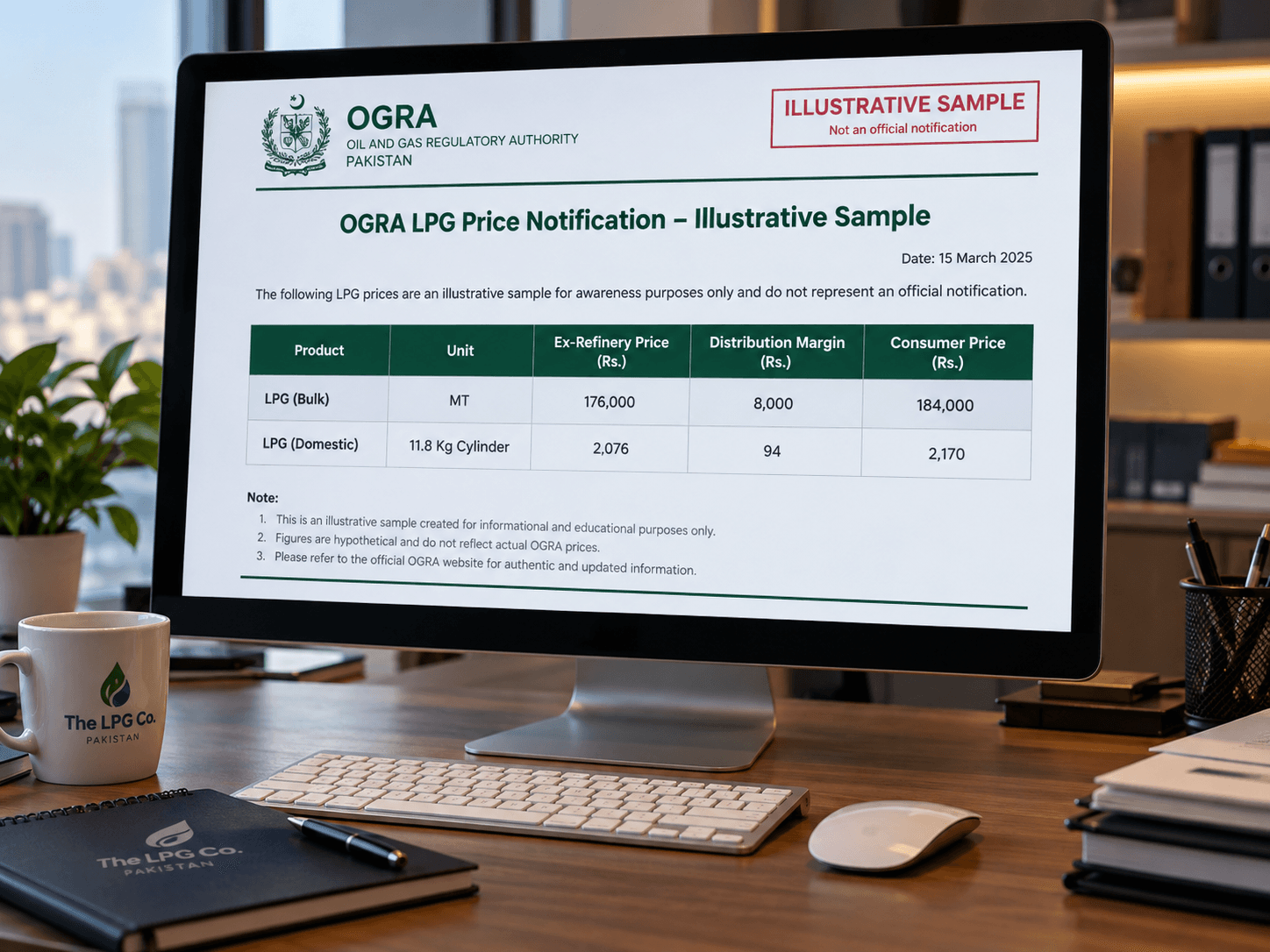 OGRA LPG notified price Pakistan — checking LPG rate per kg on office screen