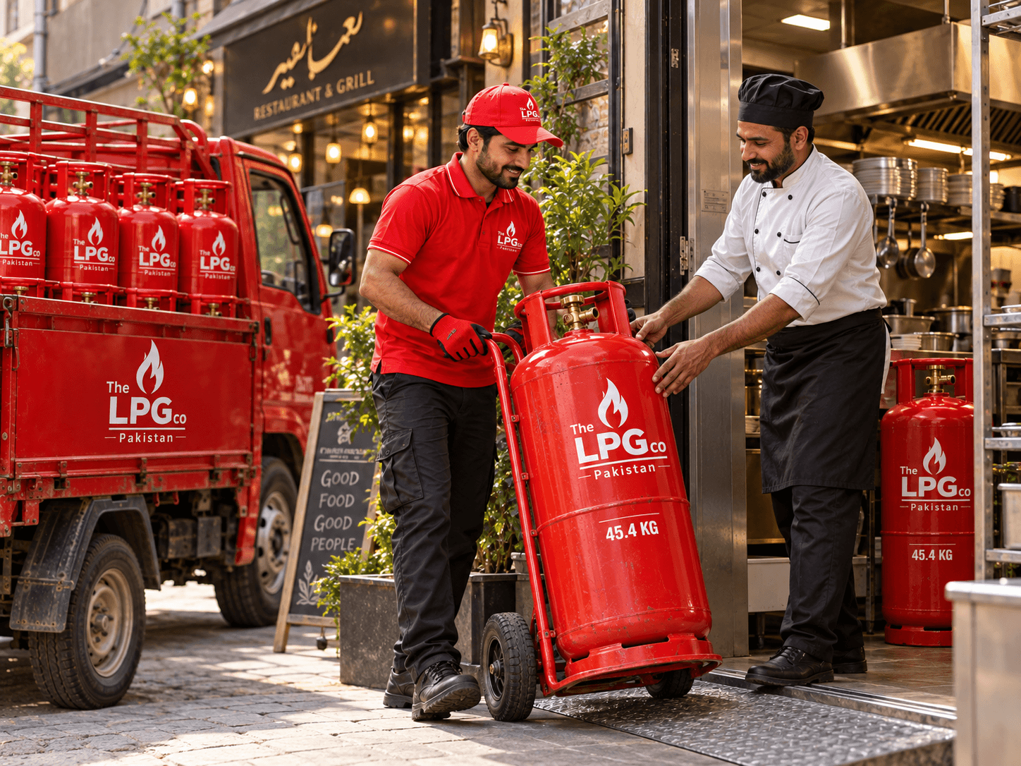 Restaurant LPG supply Pakistan — 45.4 kg cylinder delivery to a commercial kitchen
