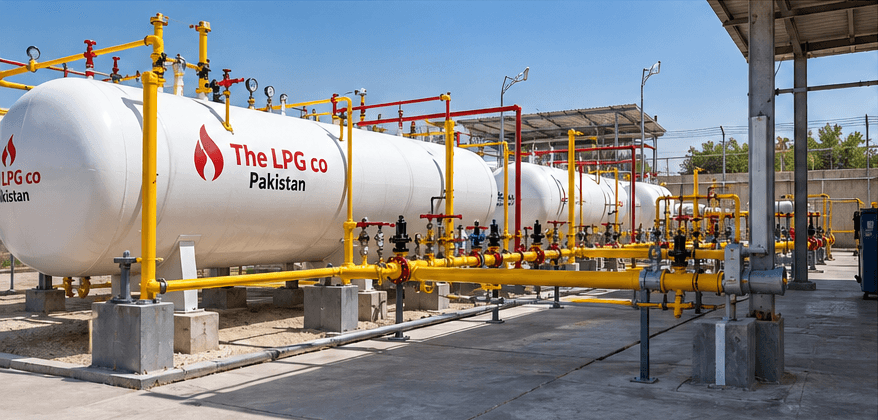 Bulk LPG supply Pakistan — LPG storage tanks and piping in an industrial yard